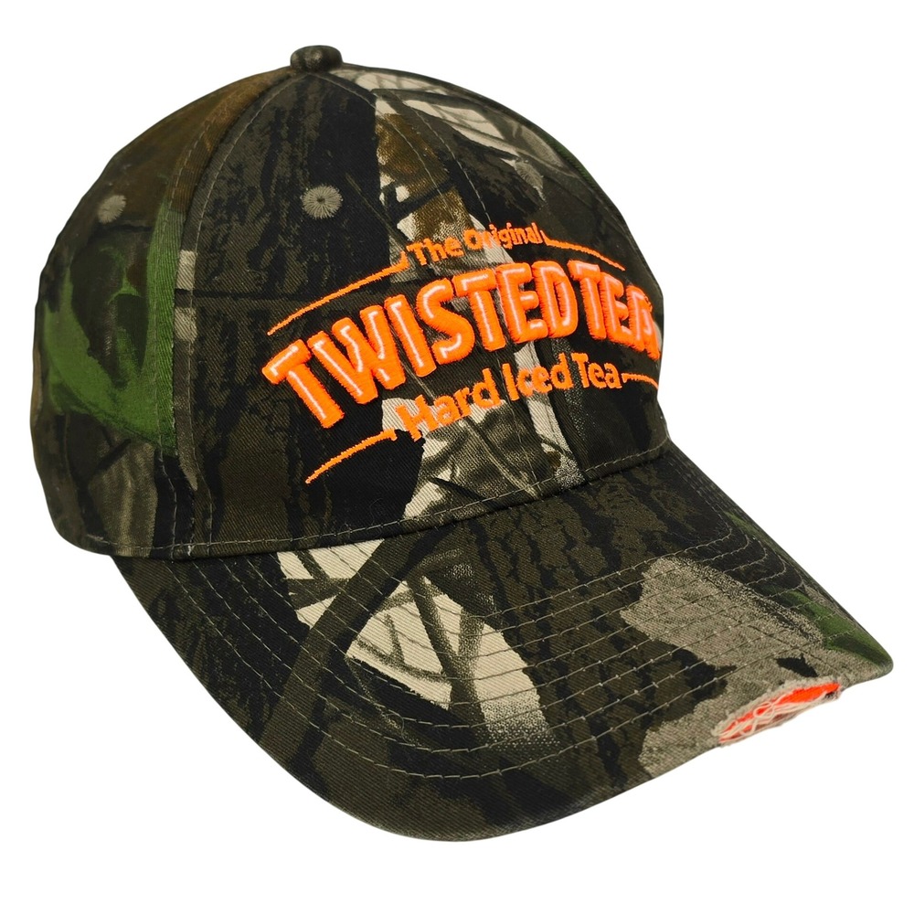 Twisted Tea Camo Hat OSFM Orange Embroidered Camouflage Baseball Cap Hunting